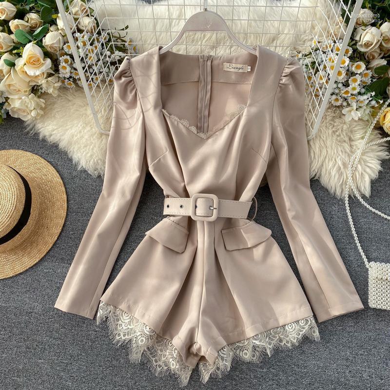 Women' Jumpsuits Women' & Rompers High Quality 2022 Spring Women Retro Solid Color Jumpsuit Lace V-neck Long Sleeve Waist With Belt
Women' Jumpsuits Women' & Rompers High Quality 2022 Spring Women Retro Solid Color Jumpsuit Lace V-neck Long Sleeve Waist With Belt