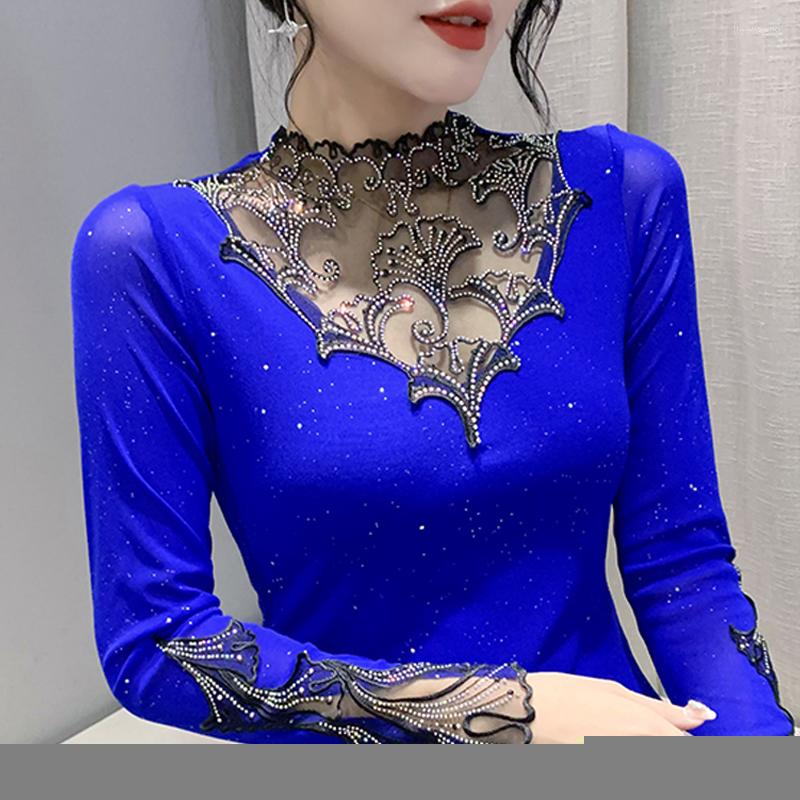 Women's T Shirts 2022 Autumn Winter Semi-high Collar Drilling Shirt Fashion Women Bottoming Long-sleeved Lace Tops Blusa, Blue
Women's T Shirts 2022 Autumn Winter Semi-high Collar Drilling Shirt Fashion Women Bottoming Long-sleeved Lace Tops Blusa, Blue