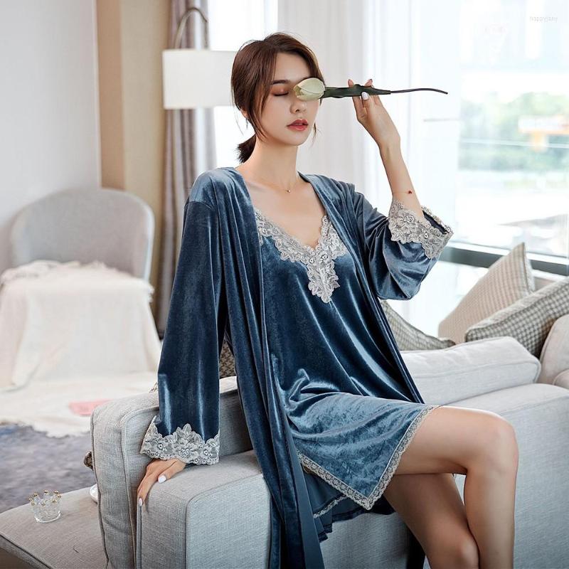 Women's Sleepwear Sexy Autumn Women 2PC Kimono Robe Gown Set Velour Home Dress Lace Trim V-Neck Side Splite Nightdress Suit With Belt, Black
Women's Sleepwear Sexy Autumn Women 2PC Kimono Robe Gown Set Velour Home Dress Lace Trim V-Neck Side Splite Nightdress Suit With Belt, Black