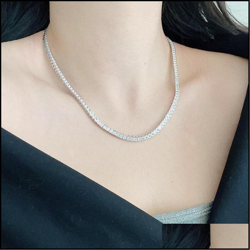 Pendant Necklaces Real 4mm with Gra Sterling Sier Moissanite Tennis Necklace Women Men Chain Fine Jewelry Drop Delivery 2022 Neck Dhdsn
