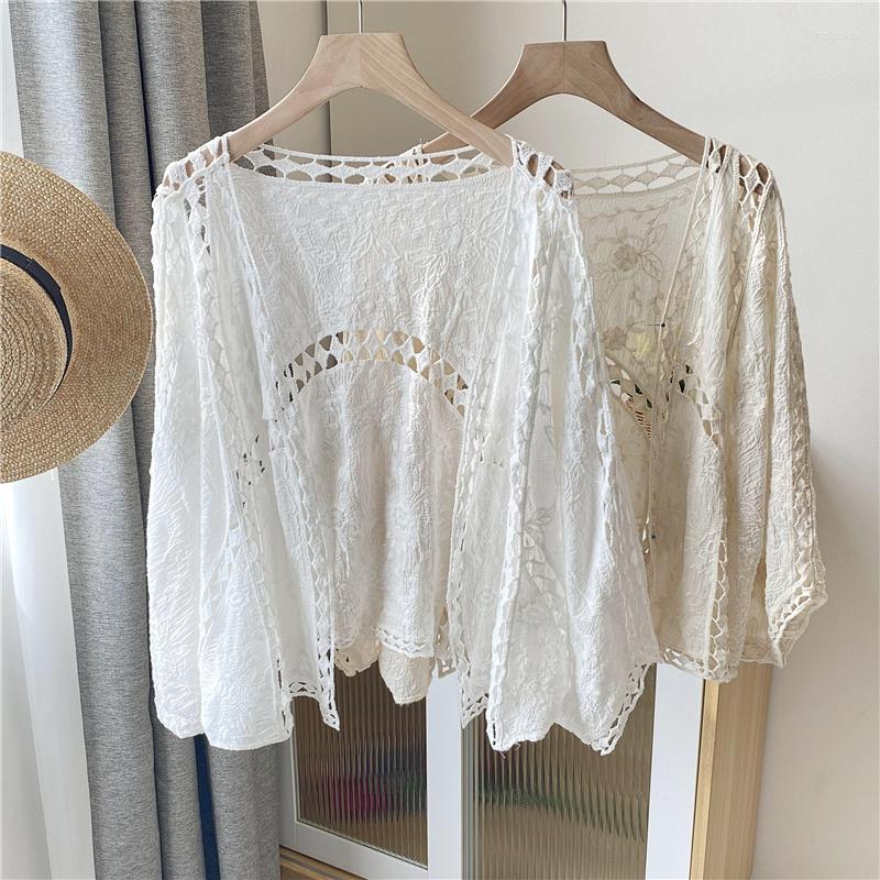 Women's Blouses 2022 Korean Floral Embroidery Knitted Lace Tops Women Summer Blouse Hollow Out Elegant Cardigan Woman Shirt, Beige lace shirt
Women's Blouses 2022 Korean Floral Embroidery Knitted Lace Tops Women Summer Blouse Hollow Out Elegant Cardigan Woman Shirt, Beige lace shirt