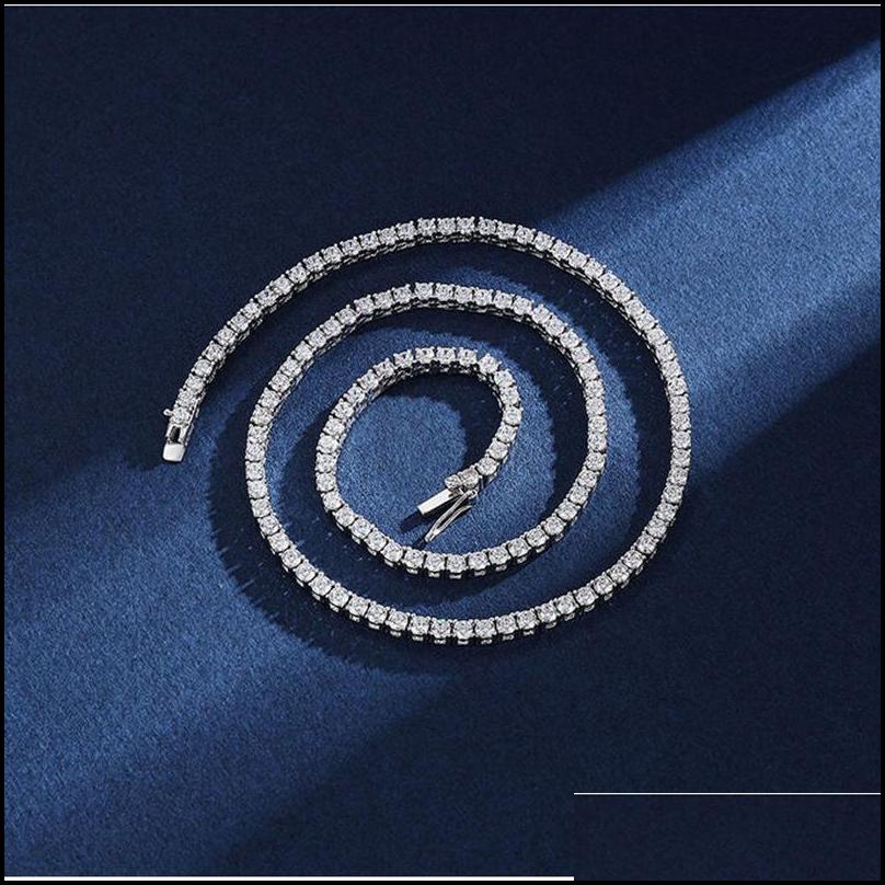 Pendant Necklaces Real 4mm with Gra Sterling Sier Moissanite Tennis Necklace Women Men Chain Fine Jewelry Drop Delivery 2022 Neck Dhdsn