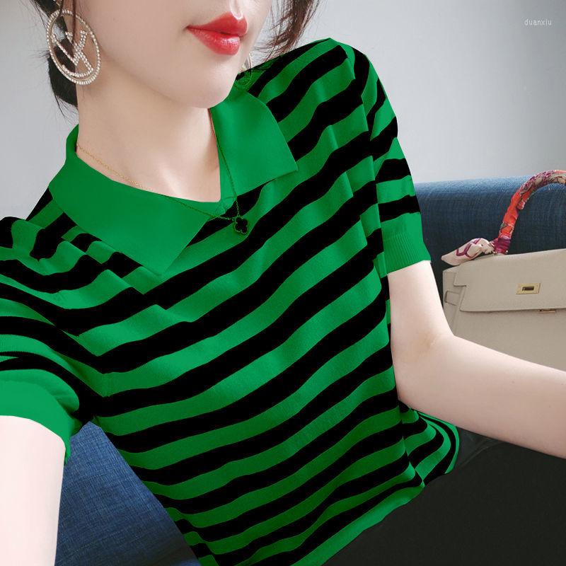 Women's T Shirts Summer Women's POLO Collar Knitted Short Sleeve T-shirt Loose Thin Top Ice Silk Bottoming Shirt, Green
Women's T Shirts Summer Women's POLO Collar Knitted Short Sleeve T-shirt Loose Thin Top Ice Silk Bottoming Shirt, Green