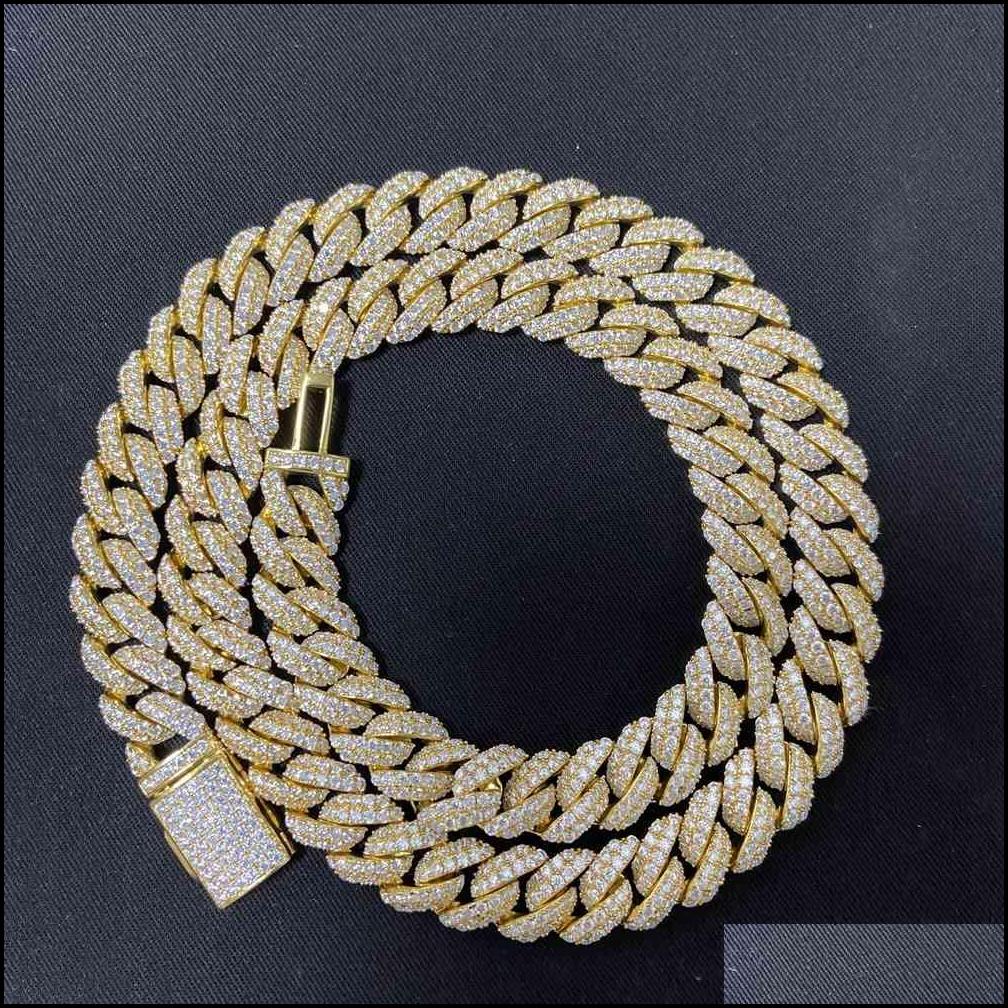 Pendant Necklaces 18Inch 10Mm Sterg Sier Setting Iced Out Moissanite Dia Hip Hop Cuban k Chain Miami Necklace Jewelry D Dhhj4