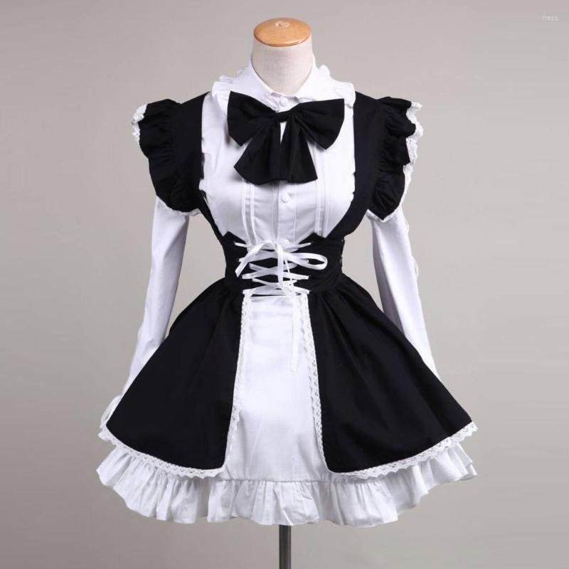 

Casual Dresses Spring Autumn Anime Women Victorian Gothic Cotton Lolita Short Dress Girl Halloween Carnival Costume Maid Uniform Party, Picture shown
