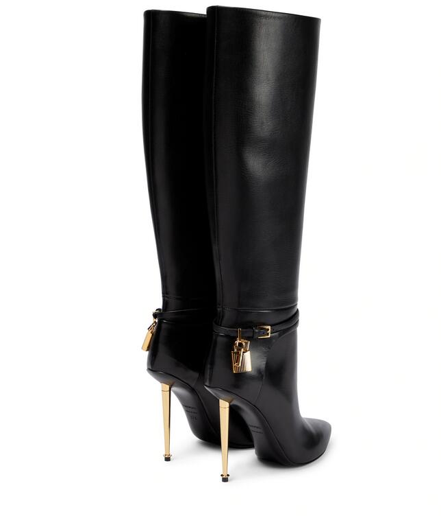 Elegant Lady Winter Luxury Brands Padlock Boot Gilded Stiletto Heel Women Long Knee Boots Gold Hardware Lockandkey Party Wdding Lady Booties big size euro 35L240819