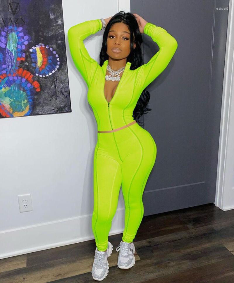 Womens Two Piece Pants VAZN 2022 Autumn Regular Bodysuit Elastic Casual Tracksuits Young Solid Full Sleeve Cloth Long Women 2 Set
