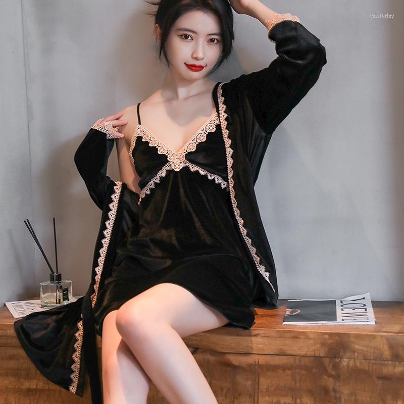 Women's Sleepwear 2PCS Women Black Lace Floral Robe Sets Velour Bride Underwear Dressing Gown Sexy Suspender Skirt XXL Autumn Home Wear, Champagne
Women's Sleepwear 2PCS Women Black Lace Floral Robe Sets Velour Bride Underwear Dressing Gown Sexy Suspender Skirt XXL Autumn Home Wear, Champagne
