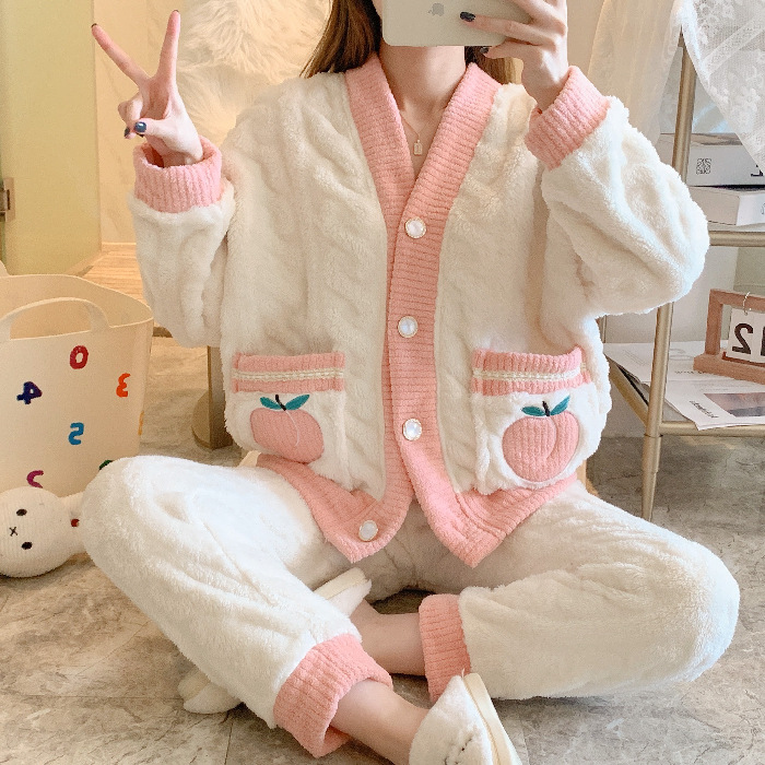 Women's Thermal Underwear 2022 autumn and winter Thermal Underwear new sweet pinkish peach embroidered warm flannel pajama suit home wear, Pink
Women's Thermal Underwear 2022 autumn and winter Thermal Underwear new sweet pinkish peach embroidered warm flannel pajama suit home wear, Pink