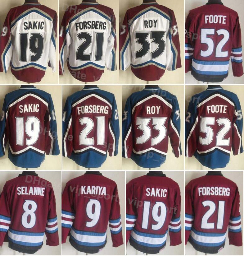 Men Ice Hockey Vintage Retro 21 Peter Forsberg Jerseys 19 Joe Sakic 33 Patrick Roy 8 Teemu Selanne 9 Paul Kariya 52 Adam Foote White Burgund, 8 red
Men Ice Hockey Vintage Retro 21 Peter Forsberg Jerseys 19 Joe Sakic 33 Patrick Roy 8 Teemu Selanne 9 Paul Kariya 52 Adam Foote White Burgund, 8 red