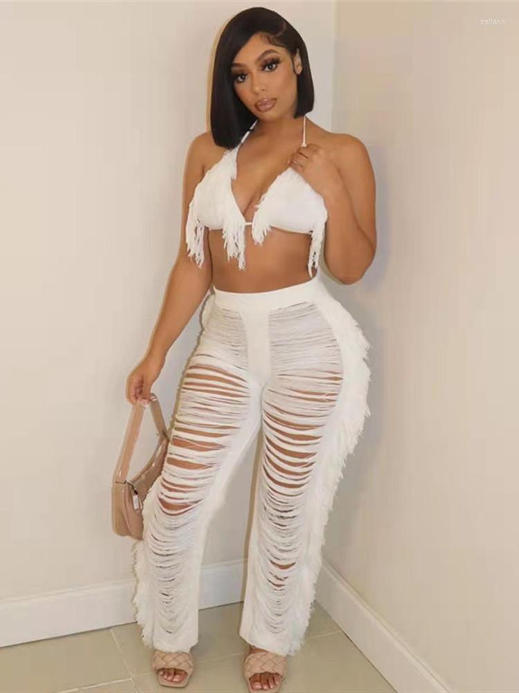 Women' Two Piece Pants Hirigin Pieces Set Sexy Knitted Halter V-Neck Lace Up Backless Tassel Skinny Crop Tops Hollow Out Streetwear Outfits, Black
Women' Two Piece Pants Hirigin Pieces Set Sexy Knitted Halter V-Neck Lace Up Backless Tassel Skinny Crop Tops Hollow Out Streetwear Outfits, Black