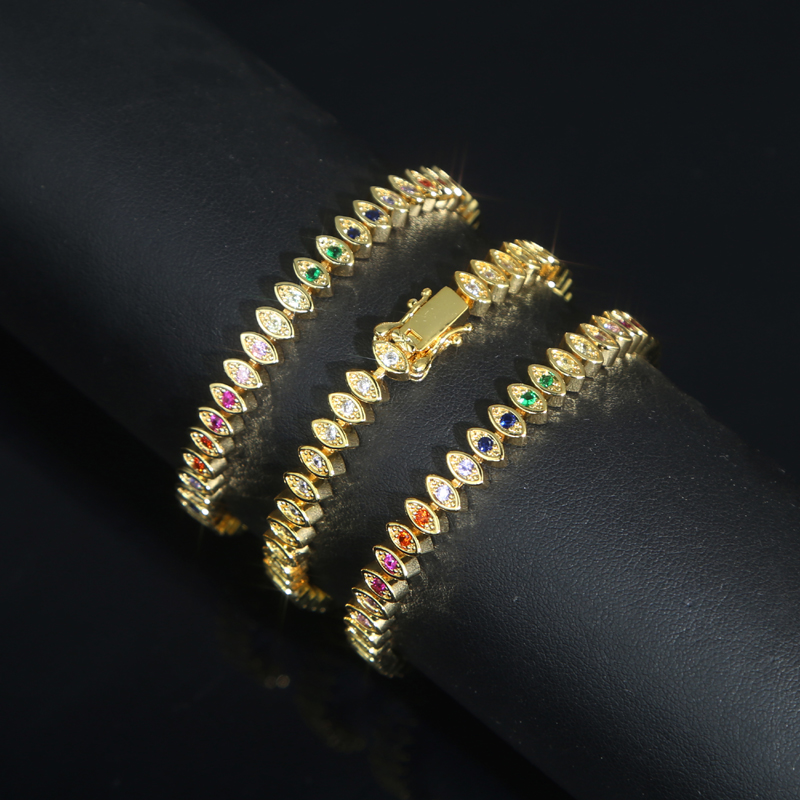 Iced out eye charm tennis chain necklace with gold plated paved white rainbow cz stone statement necklaces for women lady party punk hip hop jewelry d