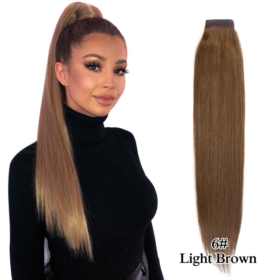 Chic Ponytail Human Hair extension Wrap Around Highlight Blond Ponytails Clip In Extensions Balayage Straight Pony tail hairpiece p6/613 120g 14inch