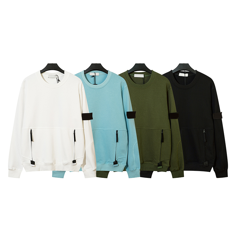 Sweaters for Men Women Compass Badge Armband Cotton Pockets Zipper Round Neck Fashion High Streetwear Autumn Winter Outfit