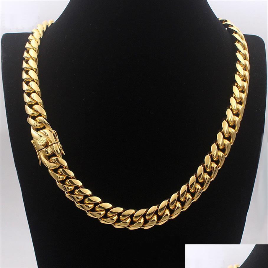Chains Men Cuban Chain Necklace Stainless Steel Jewelry High Polished Hip Hop Curb Link Double Safety Clasps 18K Stamped 14Mm From 18 Dhucp