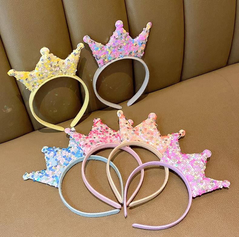 Crown Headbands Double Sides Sequins Tiaras Fashion Hair Accessories Hairband Princess Girls Birthday Party Headpiece