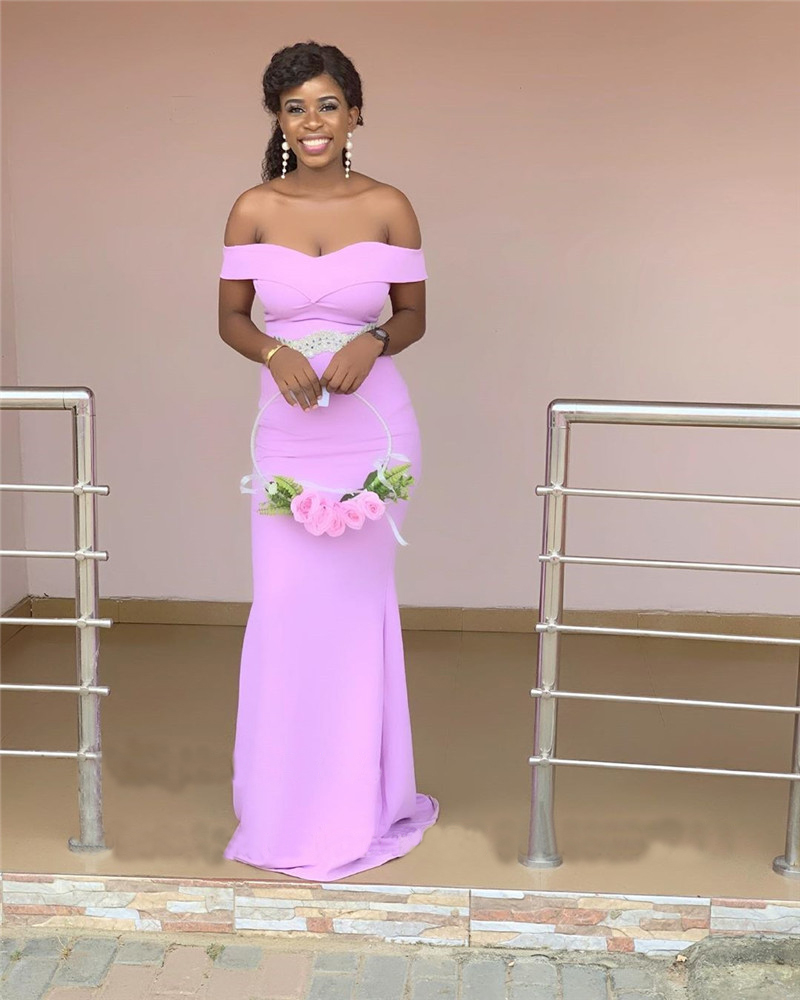 Mbcullyd Pink Mermaid African Bridesmaid Dresses Long Sexy Off Shoulder Women Wedding Party Dress Robe Demoiselle D'honneur Prom Evening Gowns