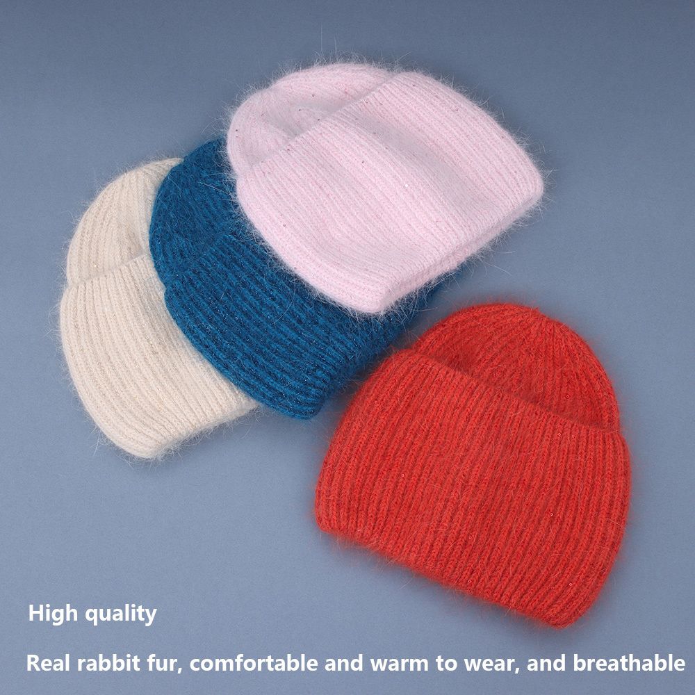 BeanieSkull Caps Autumn Winter Rabbit Hair Hat Warm Beanies s Casual Women Solid Adult Cashmere Knitted Beanie with Bright Wire 221024