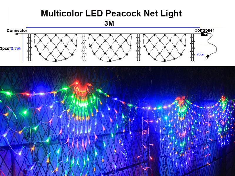 3M Peacock Net Mesh Led Strings Light 404 LED Outdoor Fairy Garland 8 Lighting Modes for Garden Wall Decoration