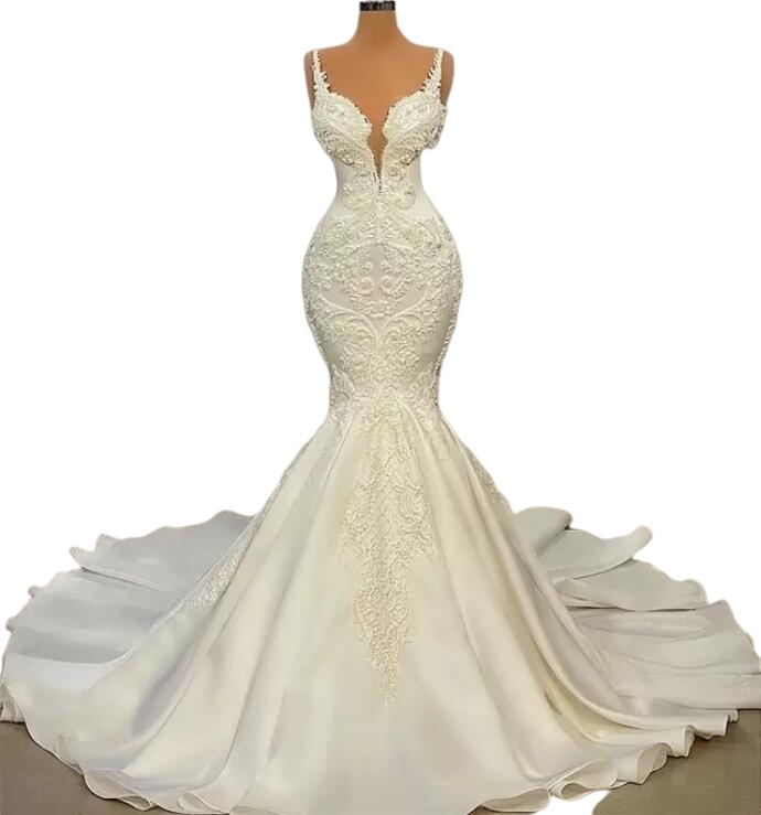 Plus Size Arabic Aso Ebi Mermaid Wedding Dresses Sexy Luxurious Spaghetti sweetheart Lace Beaded chapel train Bridal Gowns Dress