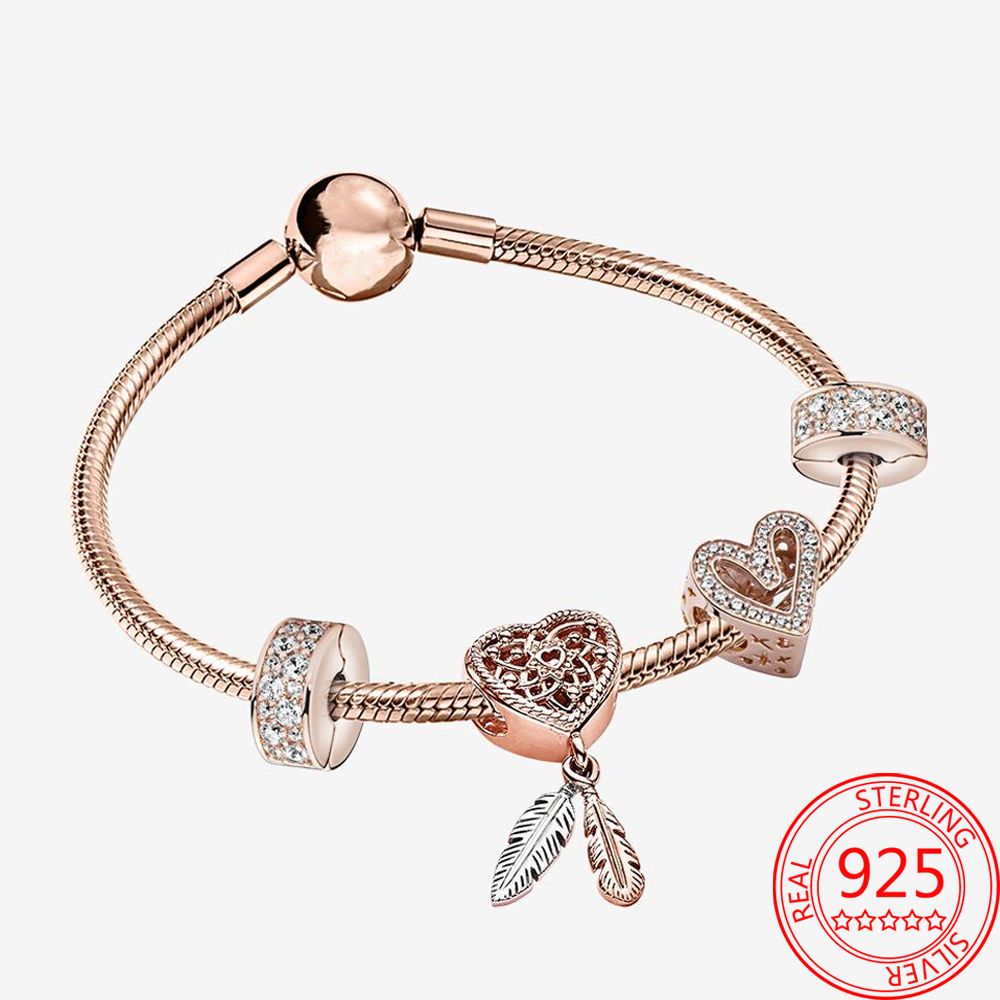 new popular 925 sterling silver rose bracelet pink daisy vermiculite charm kit womens jewelry fashion accessories gift