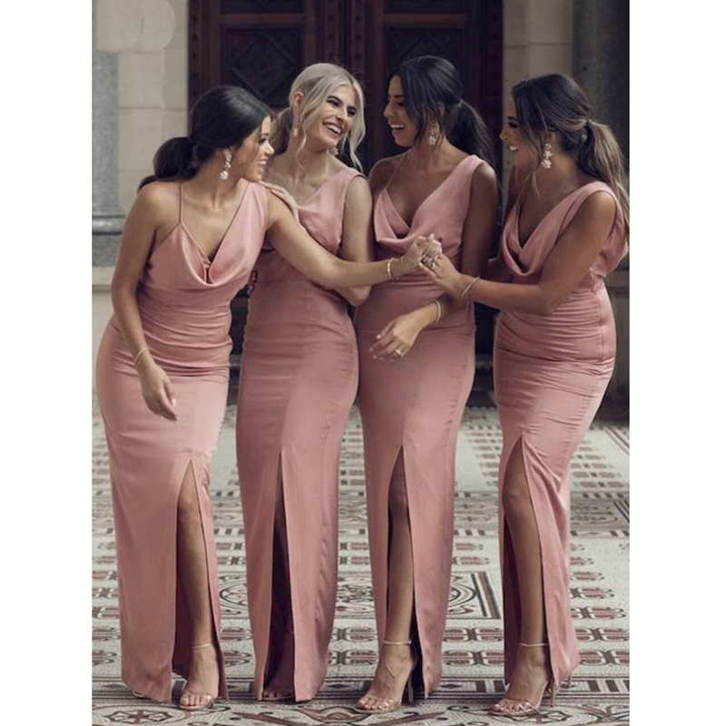 Long Bridesmaid Dresses Sleeveless Side Slit Mermaid or Length Wedding Party Dress vestidos Women Prom Formal Gown