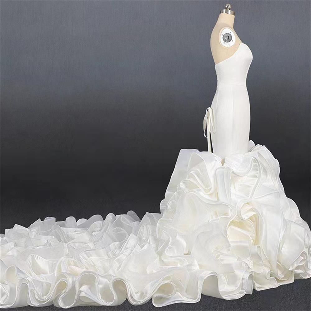 Bridal Satin Sweetheart Mermaid Wedding Dresses Sexy Deep V Neck Fishtail lace-up Corset Ruffles Organza Bridal Dress Robes