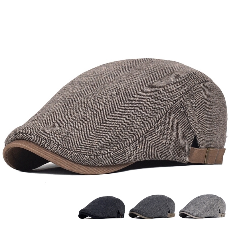 Berets Big Size sboy Cap Men Winter Wool Thick Warm Vintage Herringbone Casual Stripe Berets Gatsby Flat Hat Peaked Cap Adjustable 221024