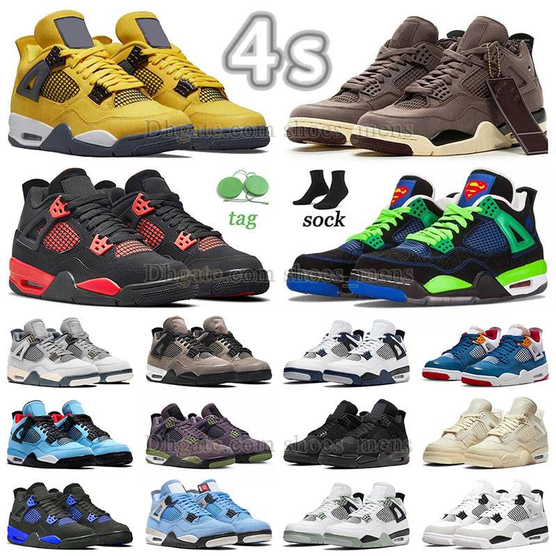 Jumpman 4 Lighting Basketball Shoes J4 J4s Light Brown Lightning Retros Doernbecher 4s Military Black Cat Toro Bravo Fire Red Thunder Canyon Purple PSGS DIY Sneakers, # 40-47 diy