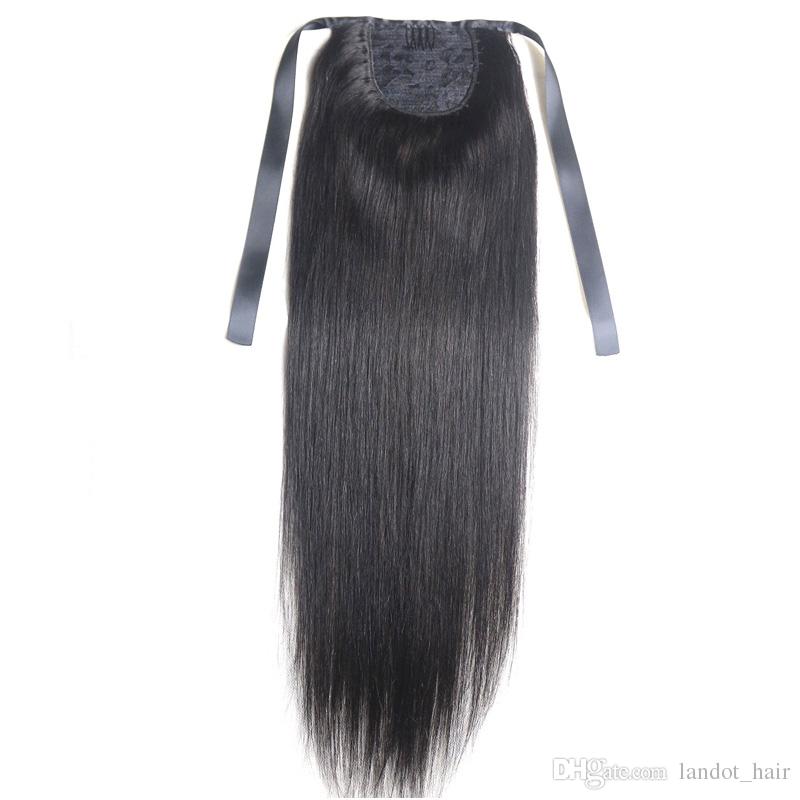 Brazilian wraps around Remy Hair Ribbon Ponytail Clip In 100% Human Hair Extensions Horsetail Stragiht pony tail hairpiece short long 100g 12inch Diva
