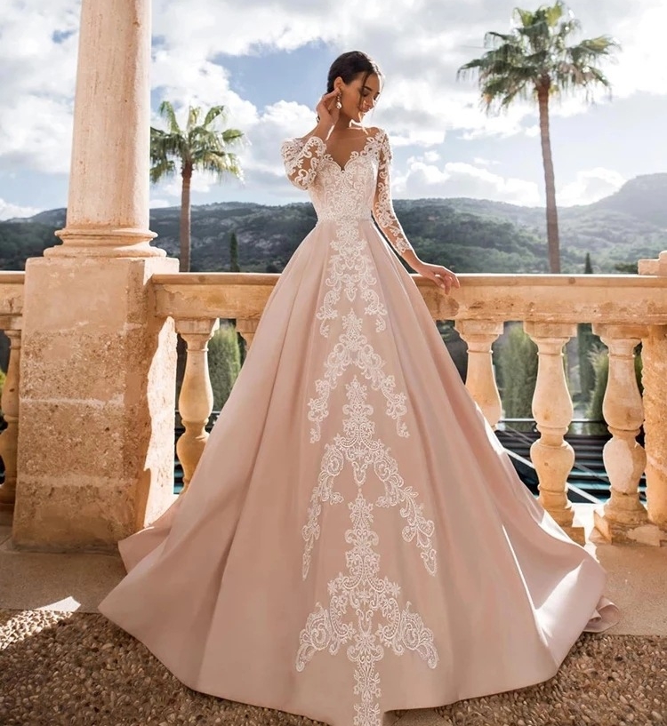 Modest ball gown wed dress beach Boho A Line wedding Dresses 2023 Lace v Neck long sleeves luxury Country Long Tulle plus size Bridal Gowns robes de mariee