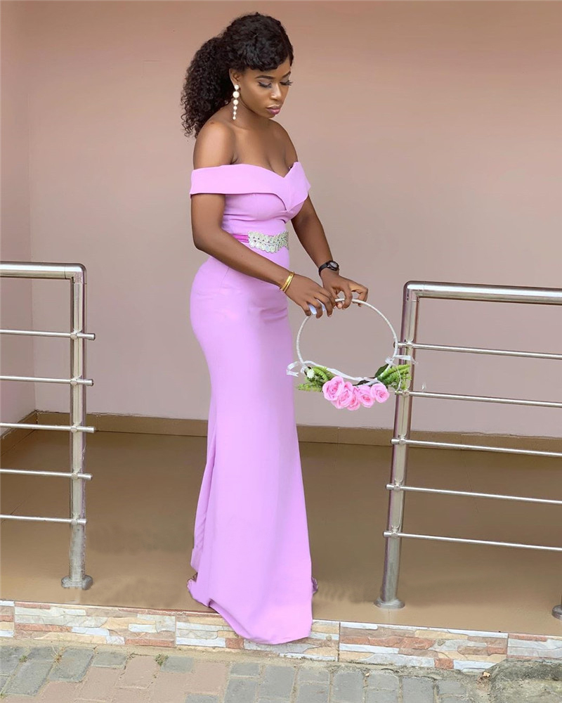 Mbcullyd Pink Mermaid African Bridesmaid Dresses Long Sexy Off Shoulder Women Wedding Party Dress Robe Demoiselle D'honneur Prom Evening Gowns