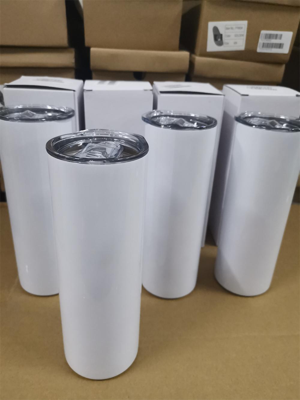 US CA Warehouse 50pcs/Carton 20oz Sublimation Tumblers Straight Blanks White 304 Stainless Steel Vacuum Insulated Slim DIY Cup Car Coffee Mugs Party G
