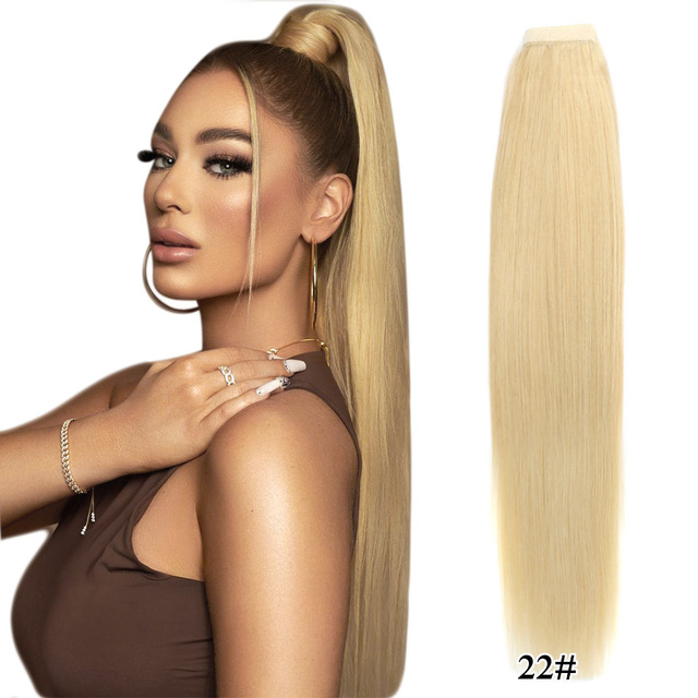 Ponytail Human Hair extension Wrap Around Highlight Blond Ponytails Clip In Extensions Real brazilian Balayage Straight Pony tail hairpiece p4/22 12in