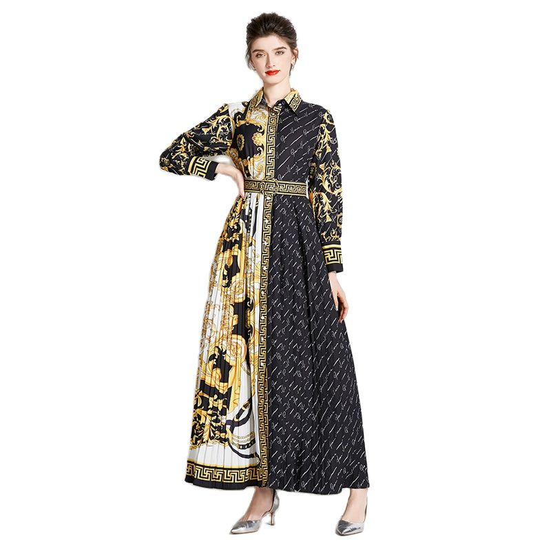 Baroque Printed Pleated Button Shirt Maxi Dress Long Sleeve 2022 Designer Luxury Women VintageFloral Casual Party Dresses Slim Ladies Retro Cocktail Prom Clothes, Green
Baroque Printed Pleated Button Shirt Maxi Dress Long Sleeve 2022 Designer Luxury Women VintageFloral Casual Party Dresses Slim Ladies Retro Cocktail Prom Clothes, Green