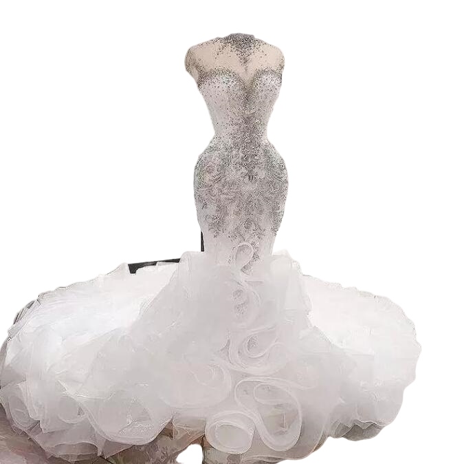 Plus Size Arabic Aso Ebi mermaid Wedding Dresses Luxurious Beaded Crystals sheer High Neck trumpet Bridal Dresses Robe De Mariee