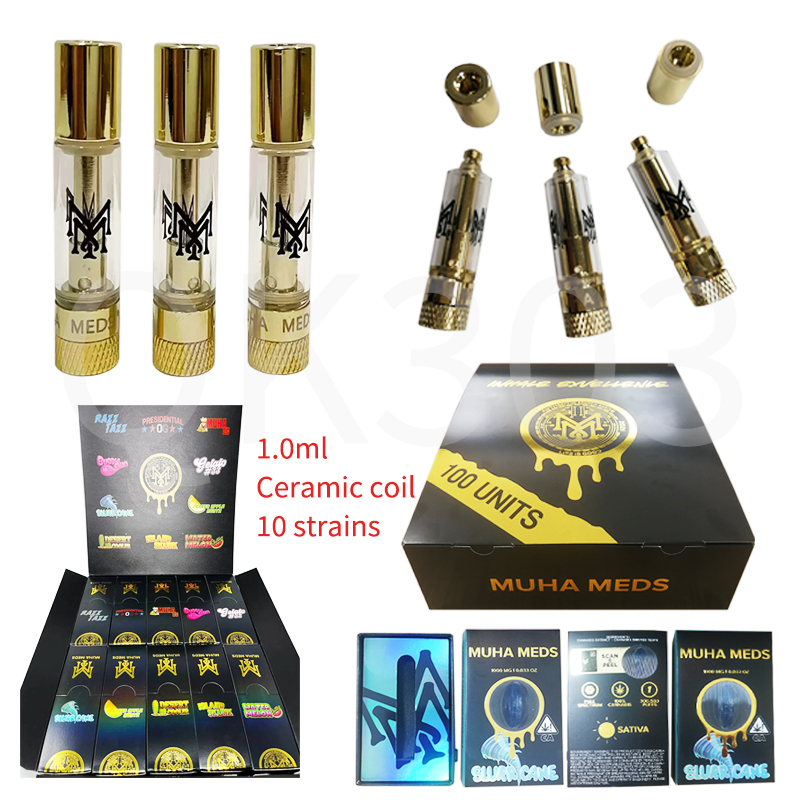 MM Muha Med Vape Cartridge Ceramic Coil Atomizers 510 Thread Carts Gold Tip E Cigarettes 1.0ML Empty Thick Oil Cart Vaporizer with Childproof Gift Box
MM Muha Med Vape Cartridge Ceramic Coil Atomizers 510 Thread Carts Gold Tip E Cigarettes 1.0ML Empty Thick Oil Cart Vaporizer with Childproof Gift Box