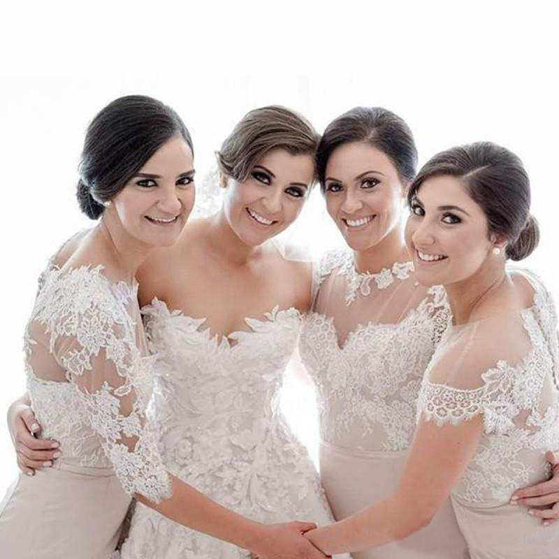 New Elegant Long Mermaid Bridesmaid Dresses Appliques Lace Satin or Length Handmade Party Gowns Custom Size