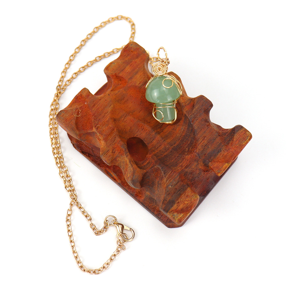 Handmade Natural Crystal Agate Pendant Necklaces Wholesale Wire Wrapped Stone Agates Tiger Eye Mushroom Necklace for Women Reiki Healing Gemstone Cart