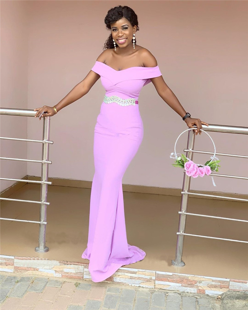Mbcullyd Pink Mermaid African Bridesmaid Dresses Long Sexy Off Shoulder Women Wedding Party Dress Robe Demoiselle D'honneur Prom Evening Gowns