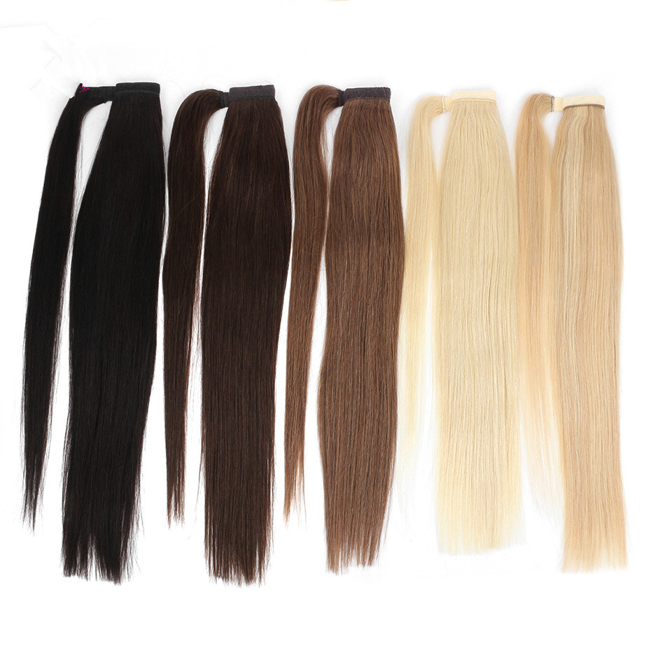 Chic Ponytail Human Hair extension Wrap Around Highlight Blond Ponytails Clip In Extensions Balayage Straight Pony tail hairpiece p6/613 120g 14inch
