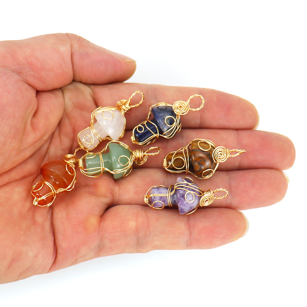 Handmade Natural Crystal Agate Pendant Necklaces Wholesale Wire Wrapped Stone Agates Tiger Eye Mushroom Necklace for Women Reiki Healing Gemstone Cart