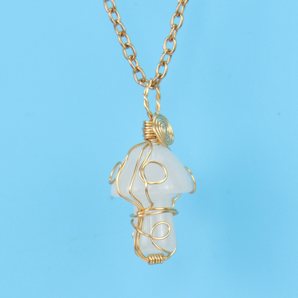 Handmade Natural Crystal Agate Pendant Necklaces Wholesale Wire Wrapped Stone Agates Tiger Eye Mushroom Necklace for Women Reiki Healing Gemstone Cart