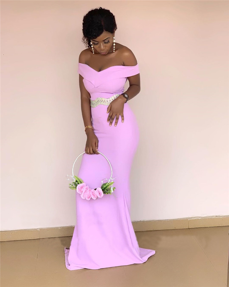 Mbcullyd Pink Mermaid African Bridesmaid Dresses Long Sexy Off Shoulder Women Wedding Party Dress Robe Demoiselle D'honneur Prom Evening Gowns