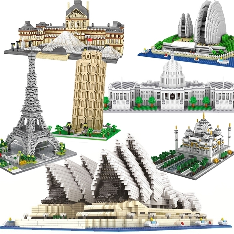 Blocks Architecture Taj Mahal Big Ben Eiffel Tower London Pair Louvre Micro Building Capitol Sydney Opera House Construction toy 221024