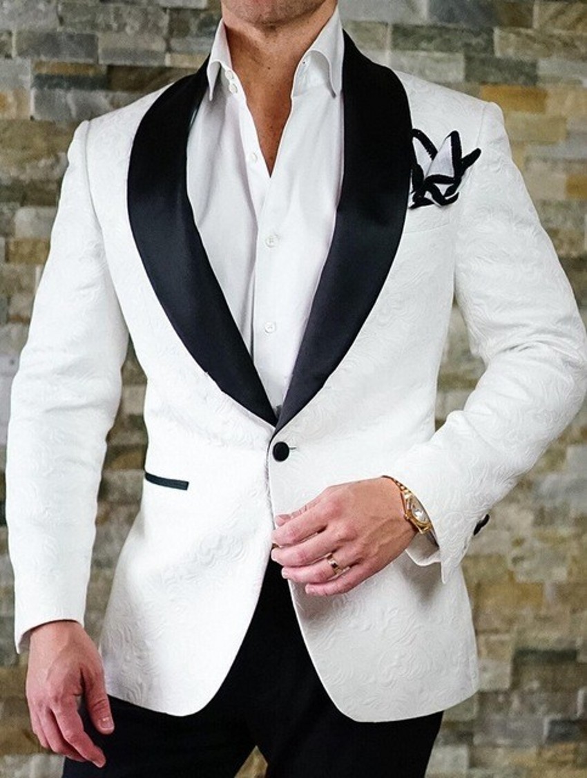Burgundy Butterfly Jacquard Groom Tuxedos Embossed Three-dimensional Pattern Men's Blazer 2 Piece Suits Wedding Dress Prom Clothing Multi-color o