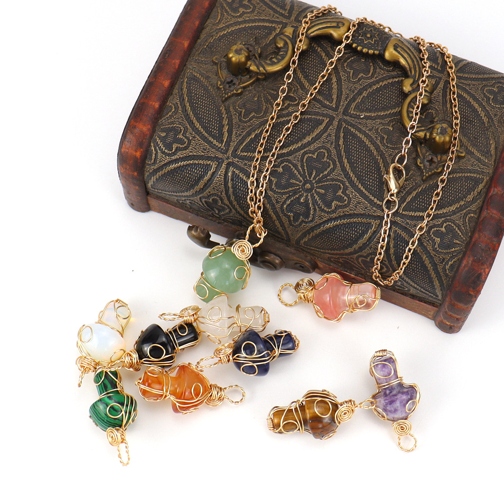 Handmade Natural Crystal Agate Pendant Necklaces Wholesale Wire Wrapped Stone Agates Tiger Eye Mushroom Necklace for Women Reiki Healing Gemstone Cart