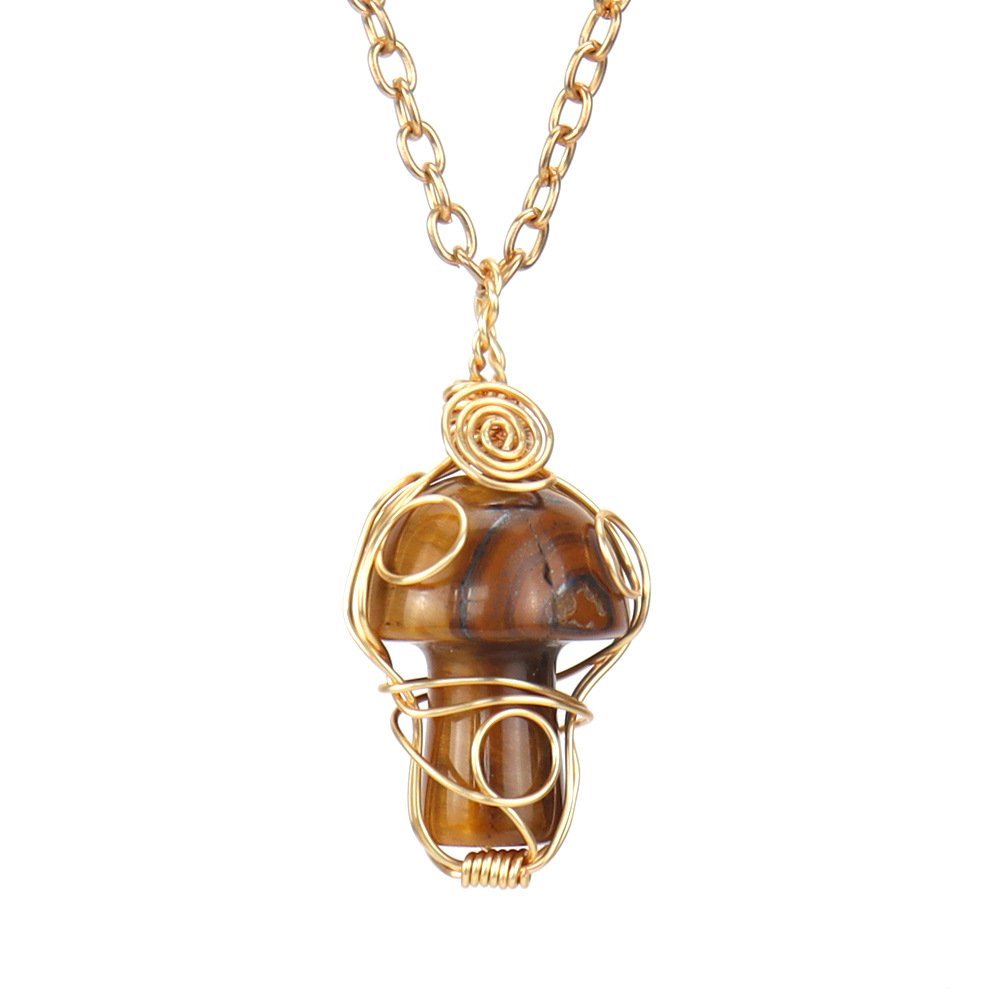Handmade Natural Crystal Agate Pendant Necklaces Wholesale Wire Wrapped Stone Agates Tiger Eye Mushroom Necklace for Women Reiki Healing Gemstone Cart