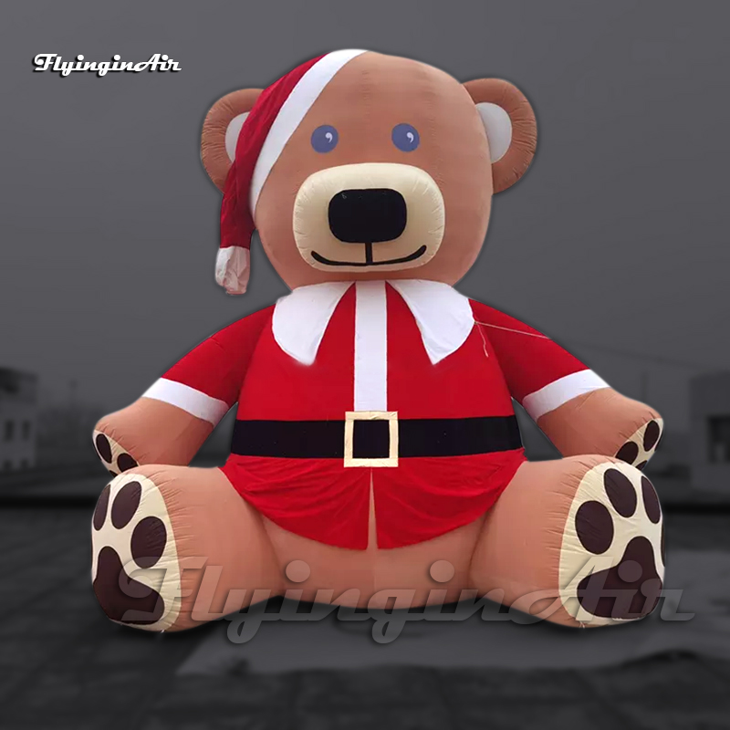 Outdoor Large Brown Inflatable Teddy Bear Doll Model Air Blow Up Christmas Cartoon Animal Mascot Balloon With Red Hat And Costume For Park Decoration