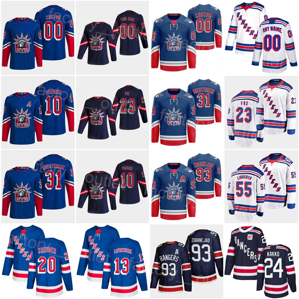 Reverse Retro New 2023 York Hockey Ranger 23 Adam Fox Jersey 20 Chris Kreider 13 Alexis Lafreniere 24 Kaapo Kakko 31 Igor Shesterkin 10 Artemi Panarin 93 Mika Zibanejad, Blue
Reverse Retro New 2023 York Hockey Ranger 23 Adam Fox Jersey 20 Chris Kreider 13 Alexis Lafreniere 24 Kaapo Kakko 31 Igor Shesterkin 10 Artemi Panarin 93 Mika Zibanejad, Blue